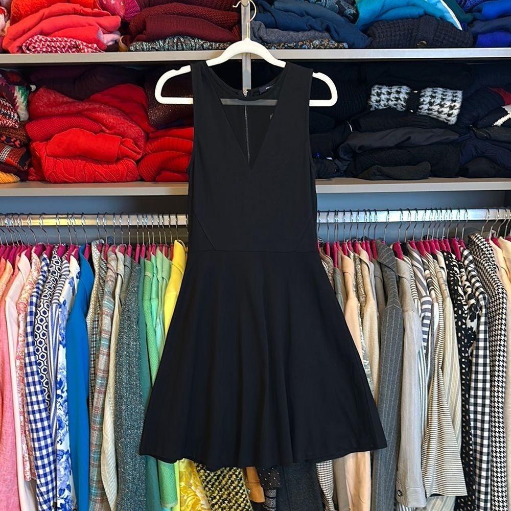 French Connection black mesh cut out exposed back zipper skater dress size 4 NWT